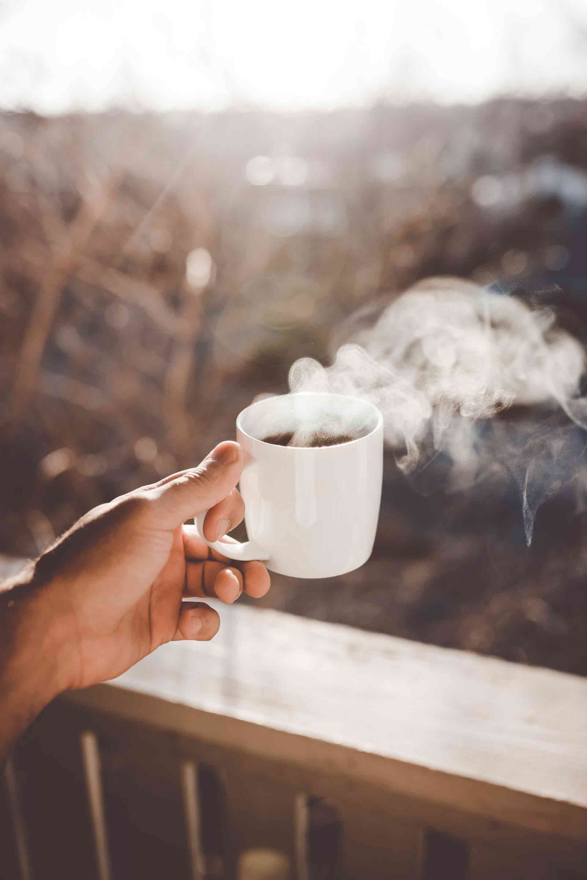 hot coffee in a white ceramic cup